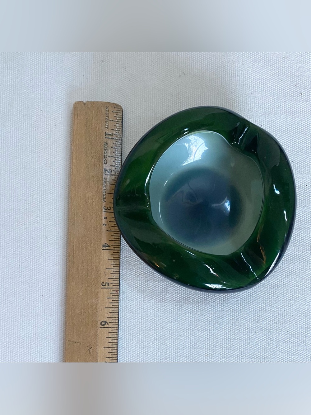 Vintage MCM Murano Style Hand Blown Sommerso Art Glass Bowl Green White Pontil - Picture 7 of 7
